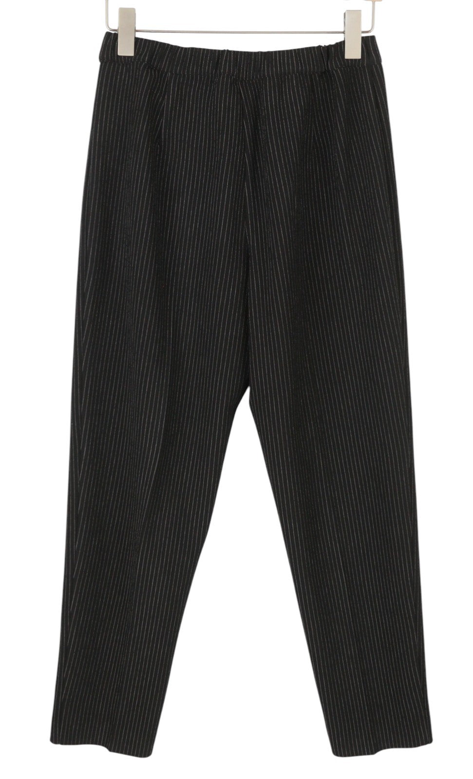 MARINA RINALDI Women Trousers L Black Pinstriped Elastic Waist Slim Fit
