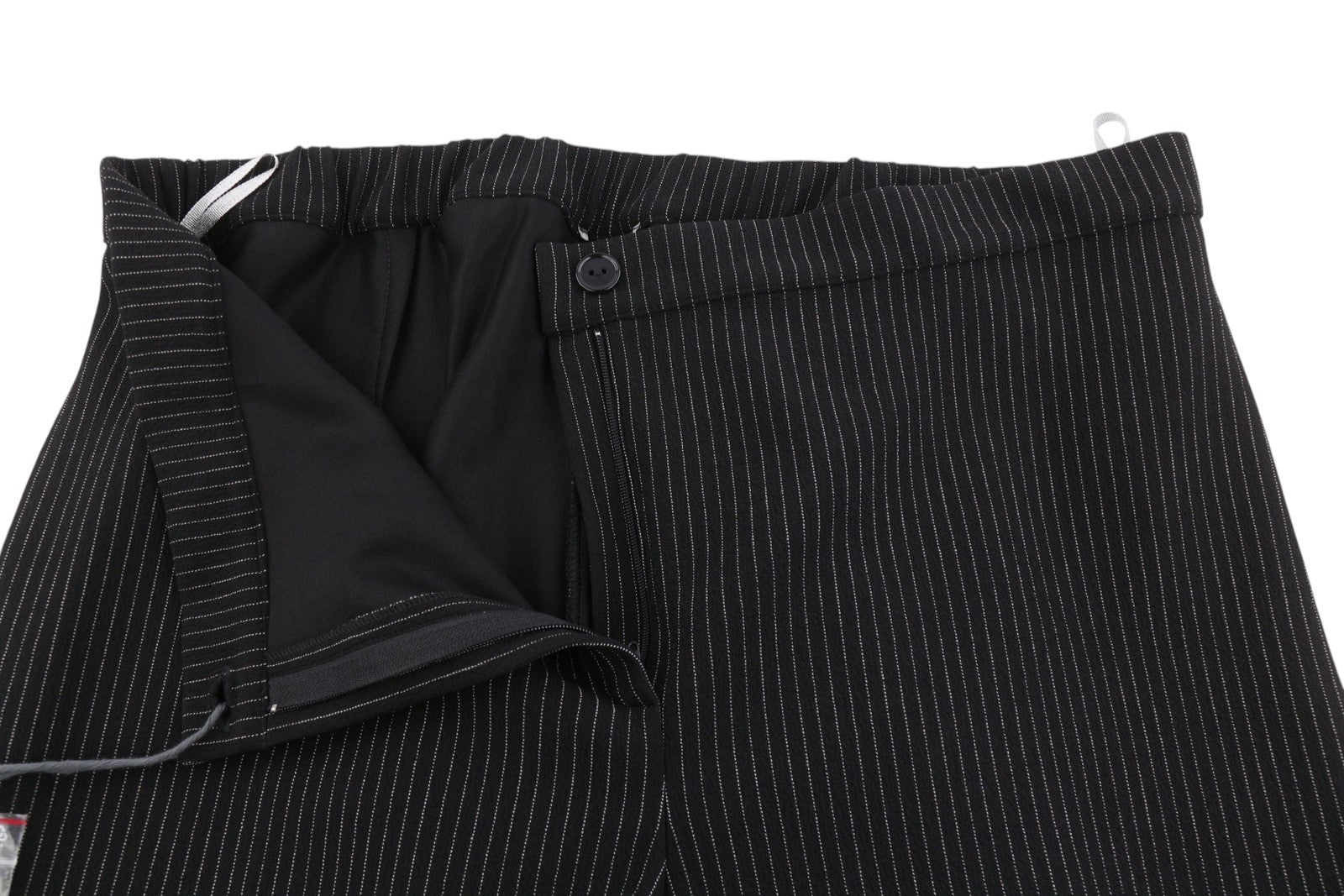 MARINA RINALDI Women Trousers L Black Pinstriped Elastic Waist Slim Fit