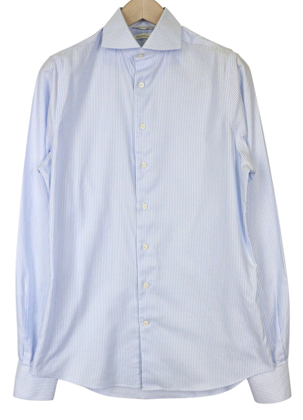 SUITSUPPLY Men's Formal Shirt 39L/15 1/2L Extra Slim Blue Cotton Stripe Twill