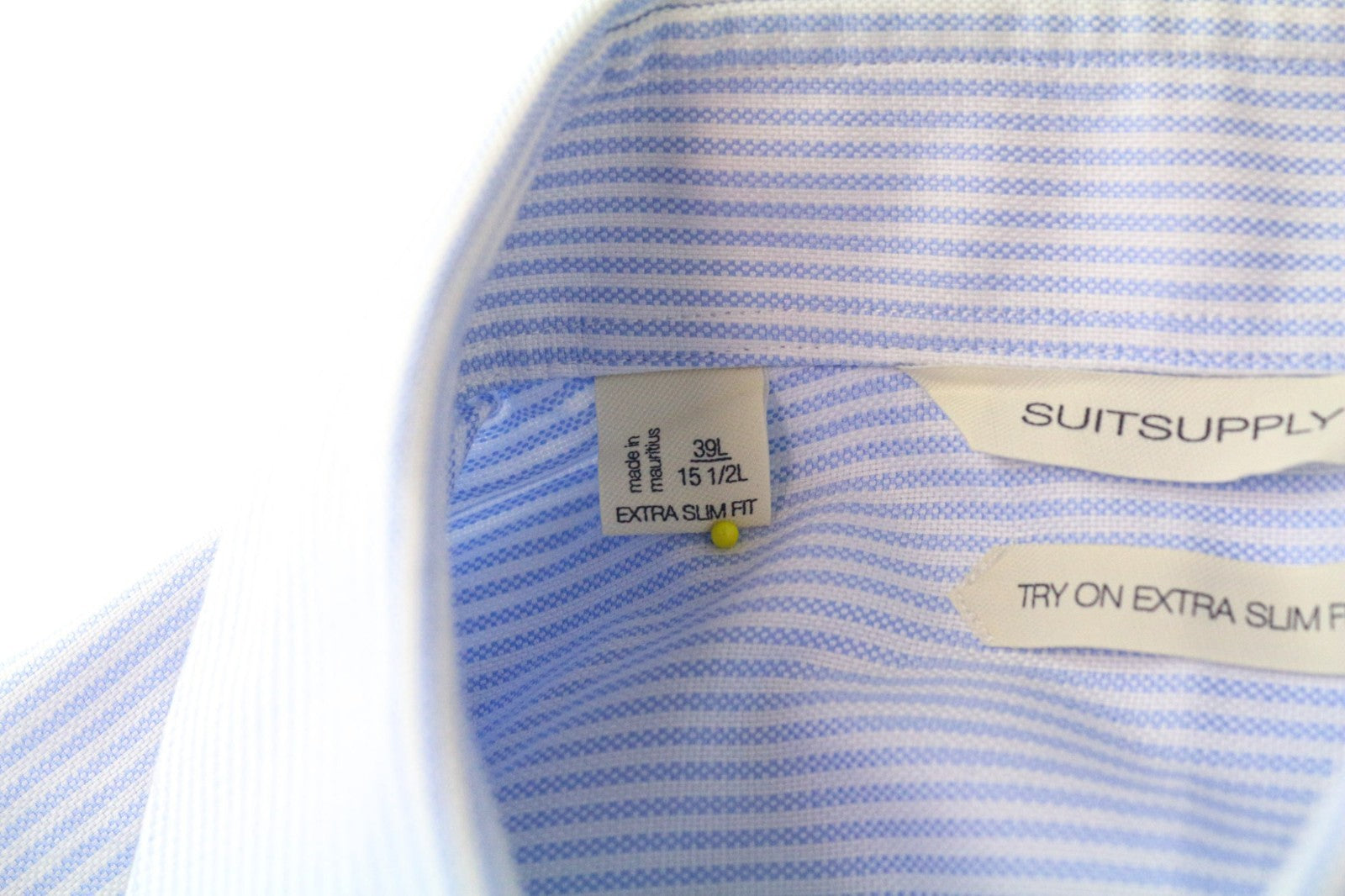 SUITSUPPLY Men's Formal Shirt 39L/15 1/2L Extra Slim Blue Cotton Stripe Twill