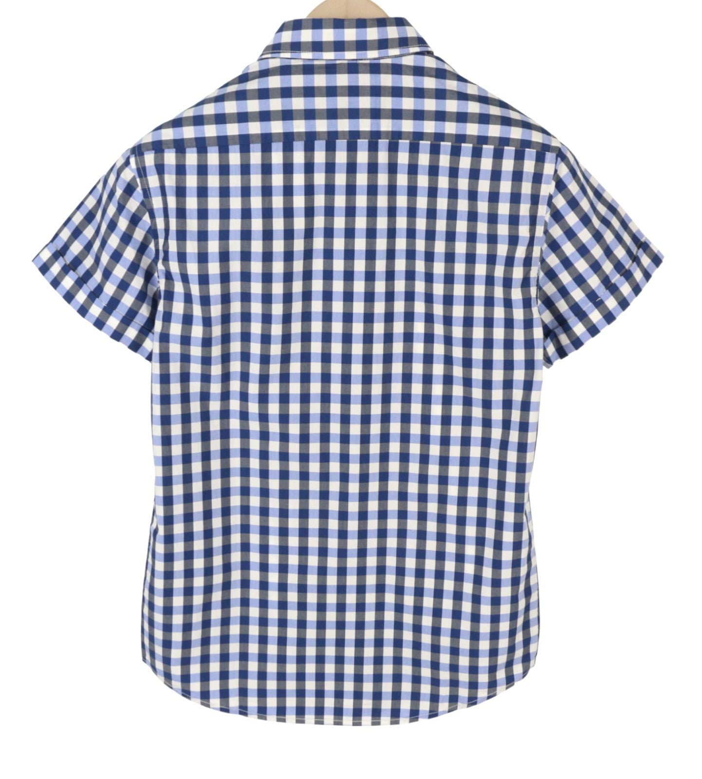 SCOTCH & SODA Men Shirt S Blue Checked Cutaway Neck Button-Up Short Sleeve