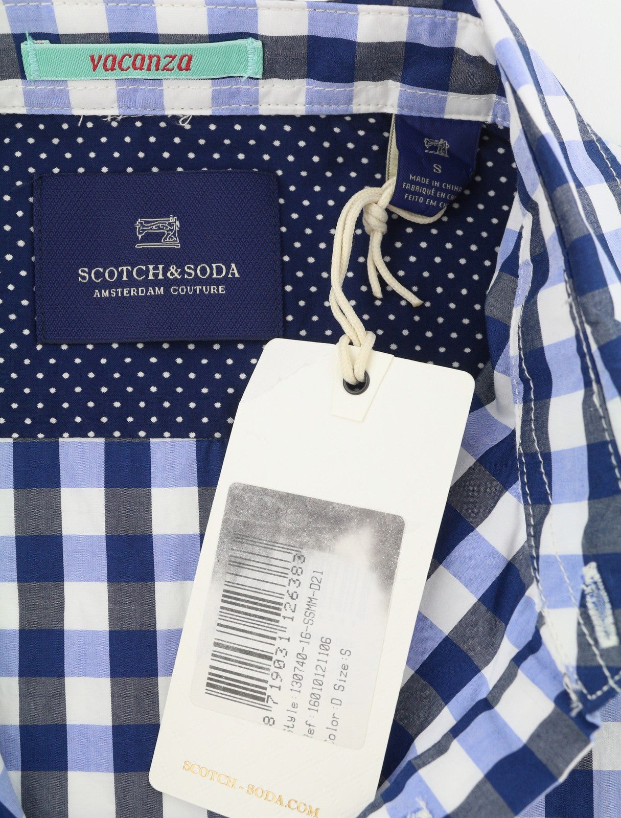 SCOTCH & SODA Men Shirt S Blue Checked Cutaway Neck Button-Up Short Sleeve