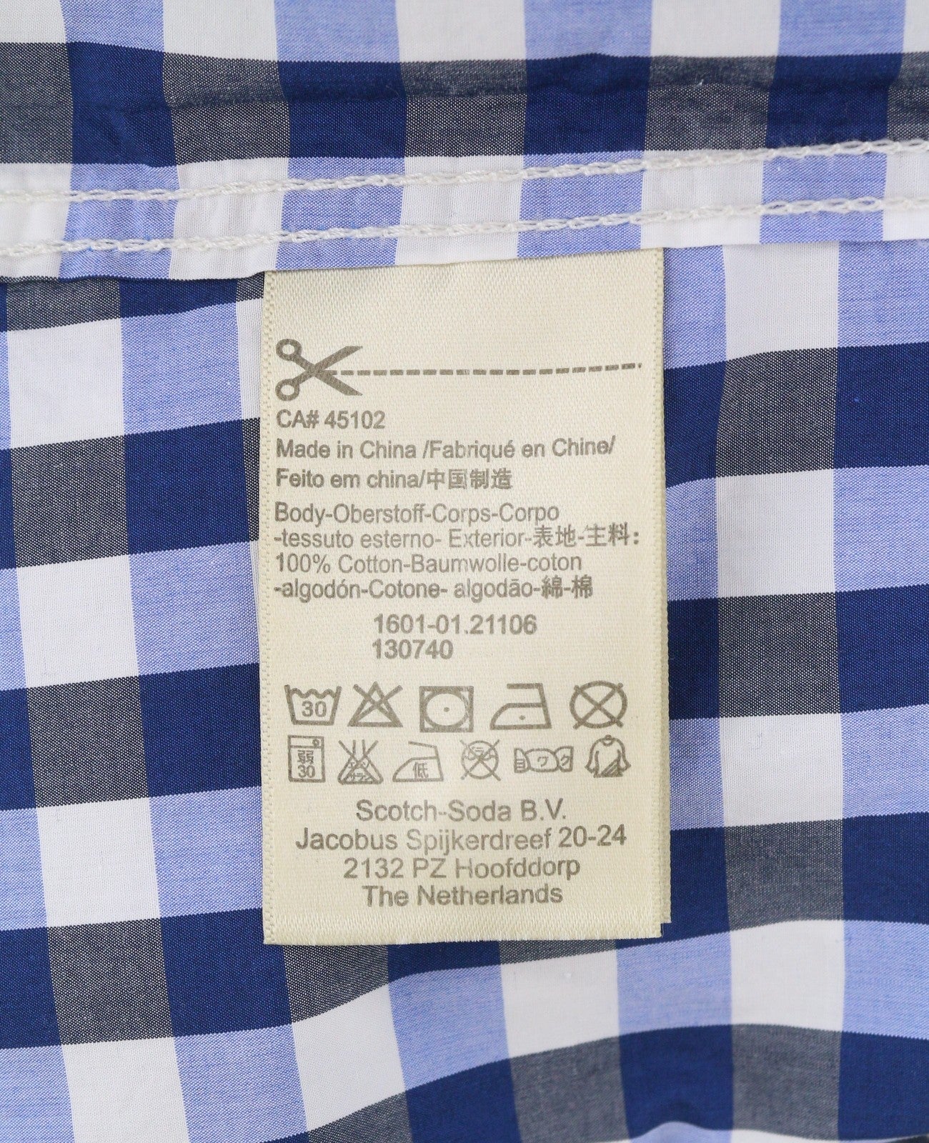 SCOTCH & SODA Men Shirt S Blue Checked Cutaway Neck Button-Up Short Sleeve