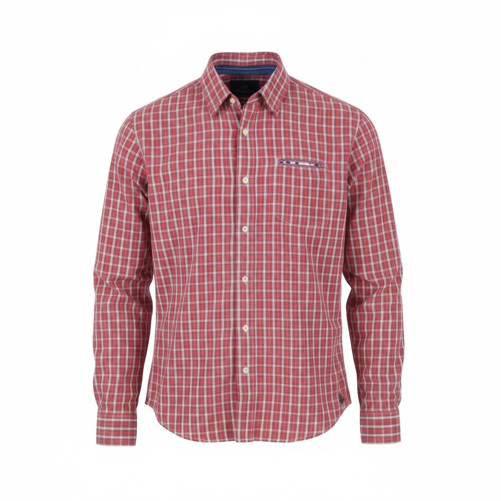 SCOTCH & SODA Men Shirt S Red Plaid Print Button-Up Spread Neck Casual
