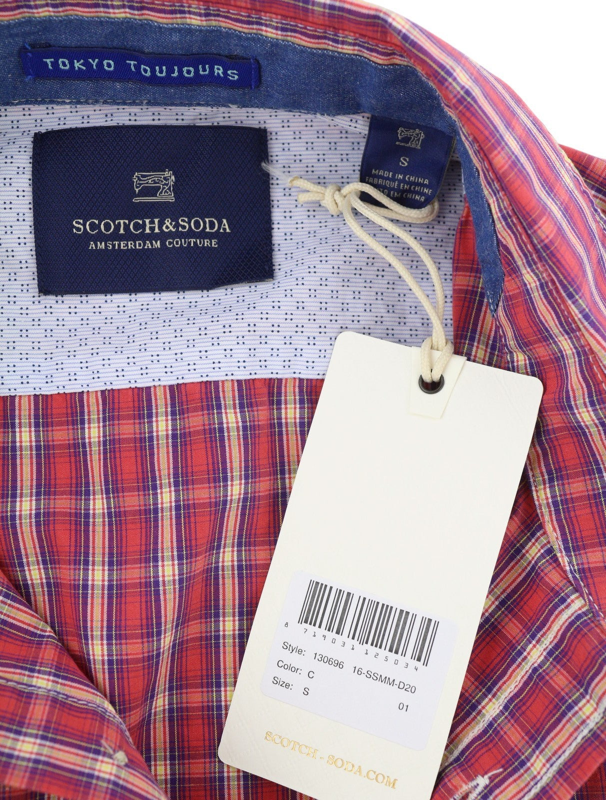 SCOTCH & SODA Men Shirt S Red Plaid Print Button-Up Spread Neck Casual