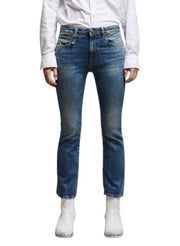 R13 Kick Fit Women Jeans 28 Kelly Stretch Whiskers Faded Cropped PS26