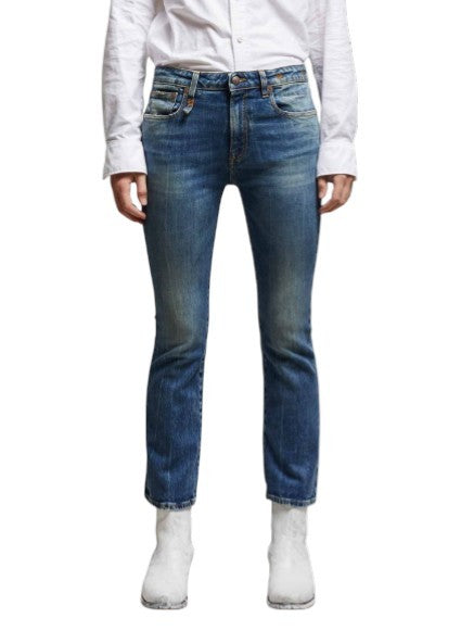 R13 Kick Fit Women Jeans 28 Kelly Stretch Whiskers Faded Cropped PS26