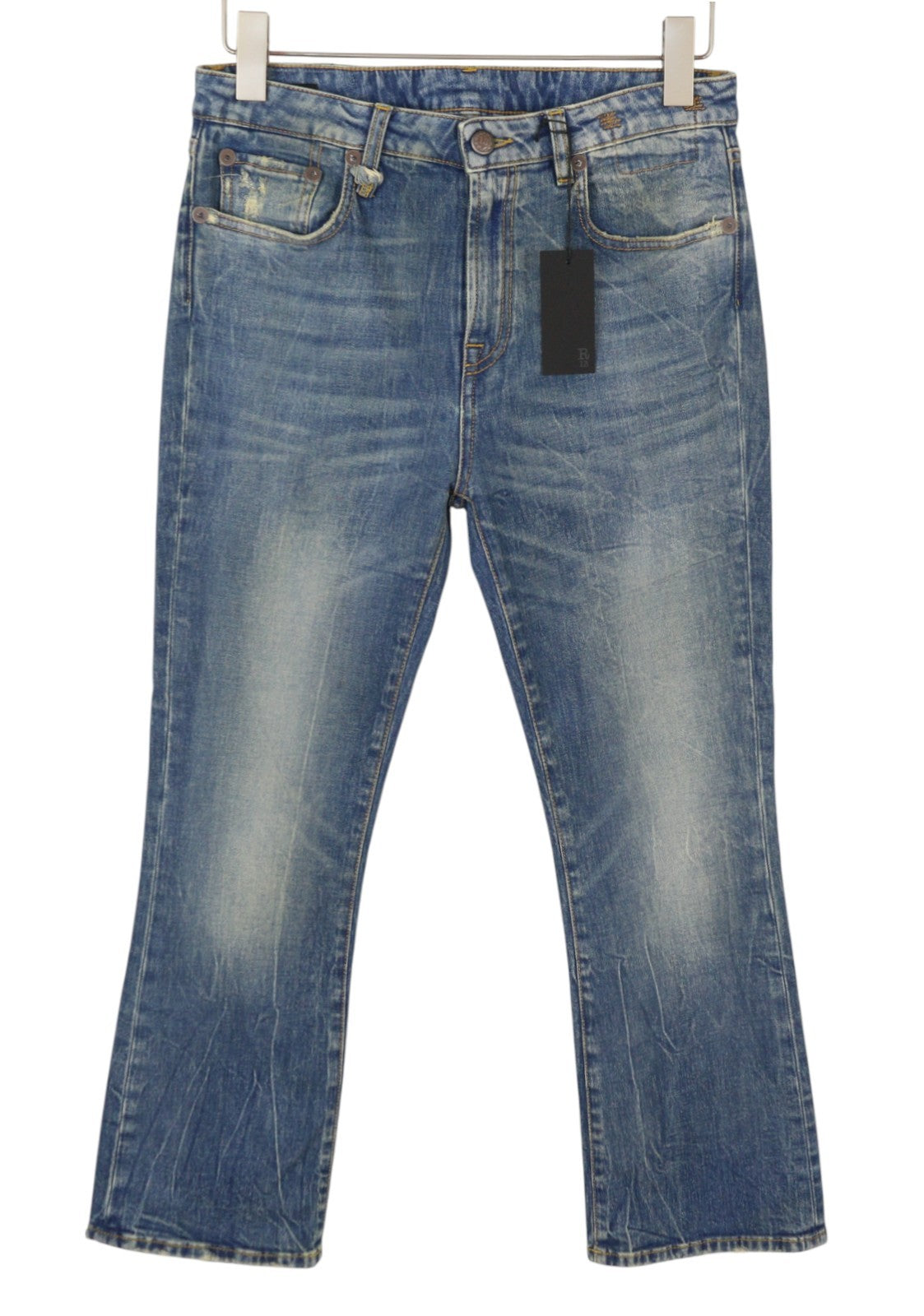 R13 Kick Fit Women Jeans 28 Kelly Stretch Whiskers Faded Cropped PS26