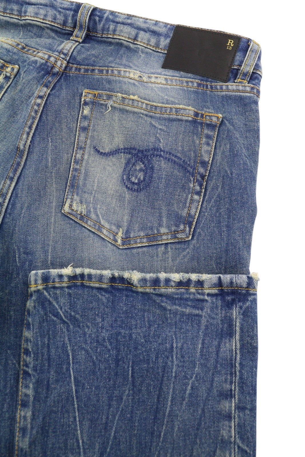 R13 Kick Fit Women Jeans 28 Kelly Stretch Whiskers Faded Cropped PS26