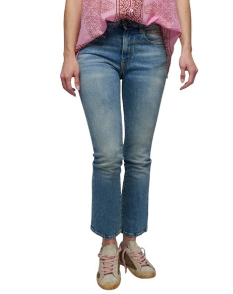 R13 Kick Fit Women Jeans 26 Jasper Stretch Faded Whiskers Cropped Blue PS26