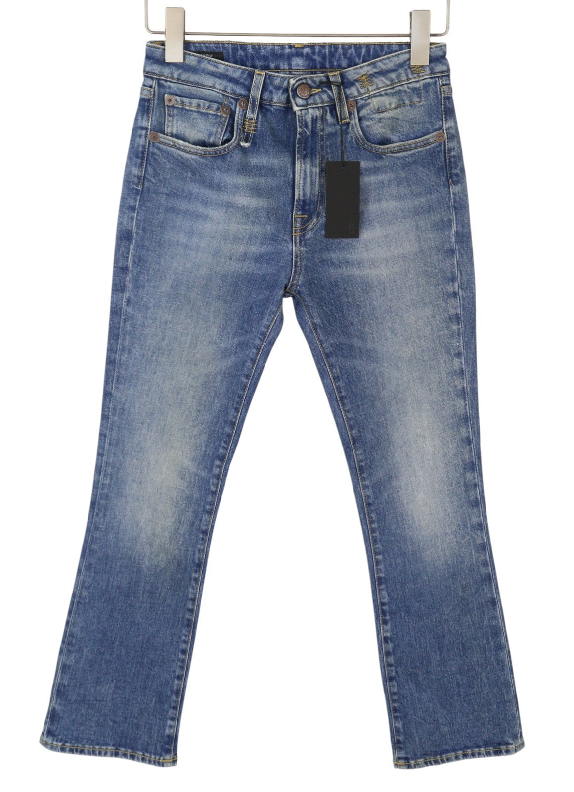 R13 Kick Fit Women Jeans 26 Jasper Stretch Faded Whiskers Cropped Blue PS26