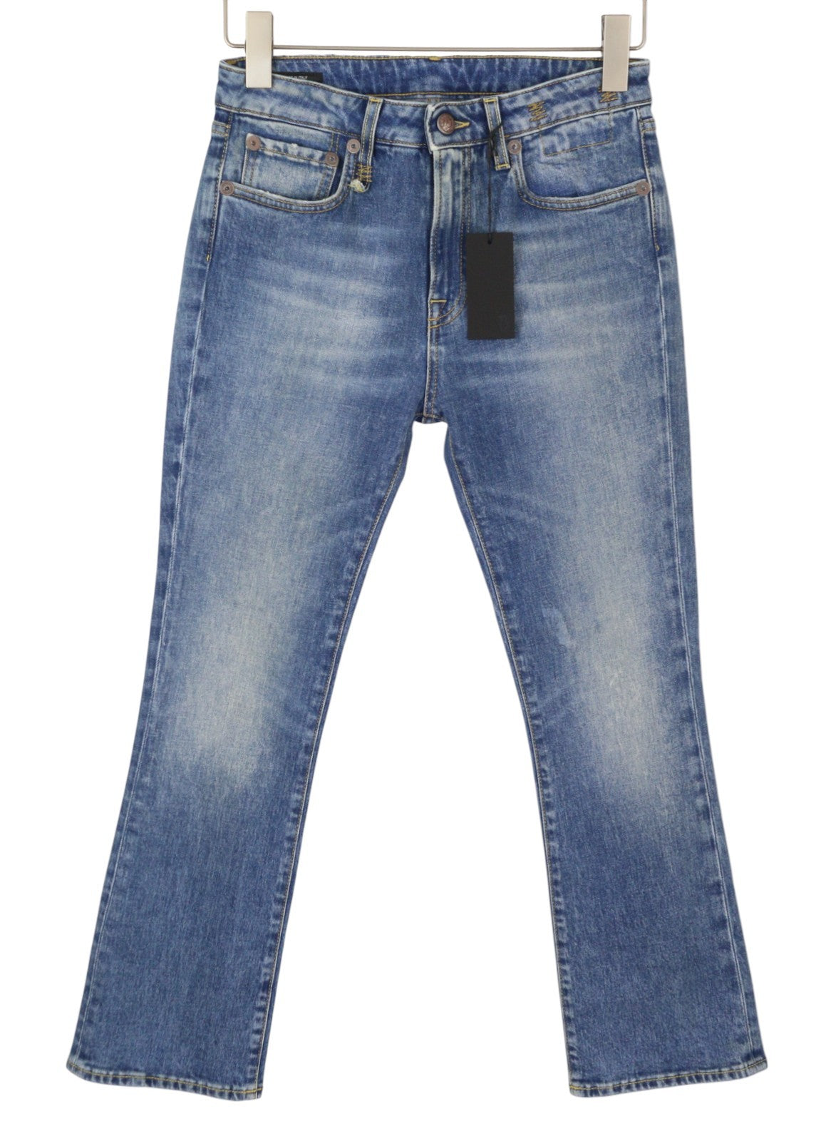 R13 Kick Fit Women Jeans 27 Jasper Stretch Faded Whiskers Cropped Blue PS26