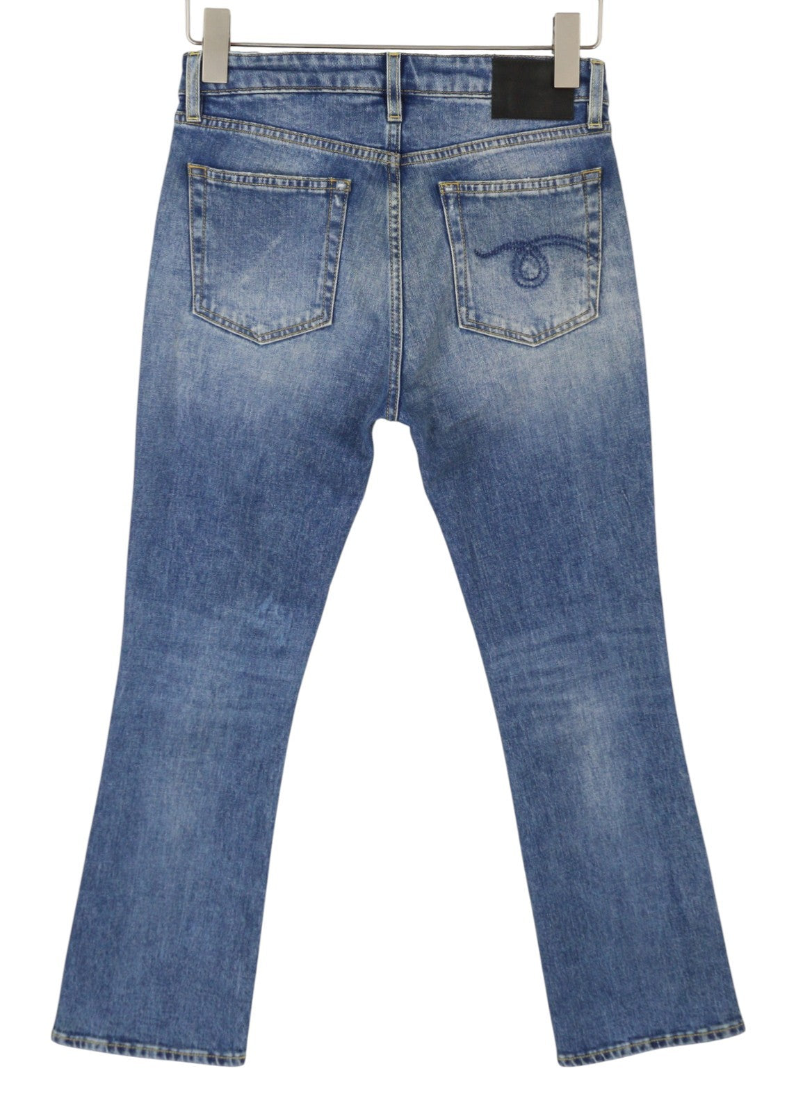 R13 Kick Fit Women Jeans 27 Jasper Stretch Faded Whiskers Cropped Blue PS26