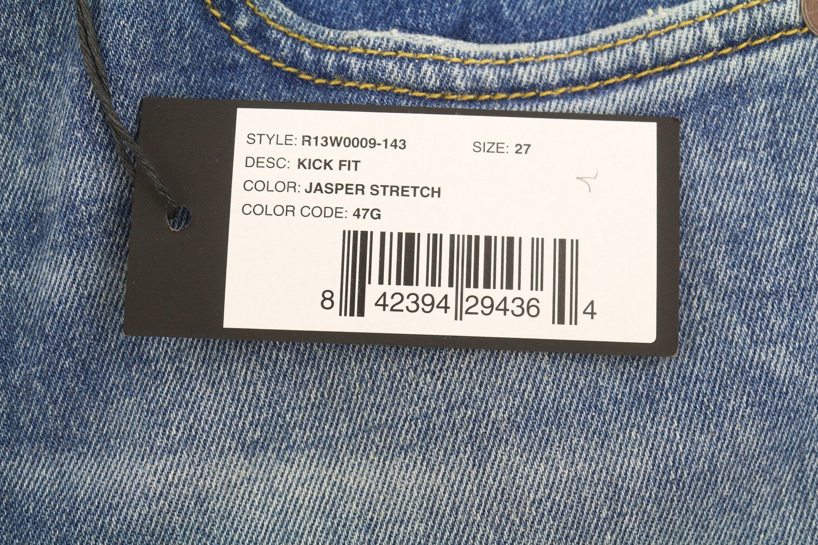 R13 Kick Fit Women Jeans 27 Jasper Stretch Faded Whiskers Cropped Blue PS26