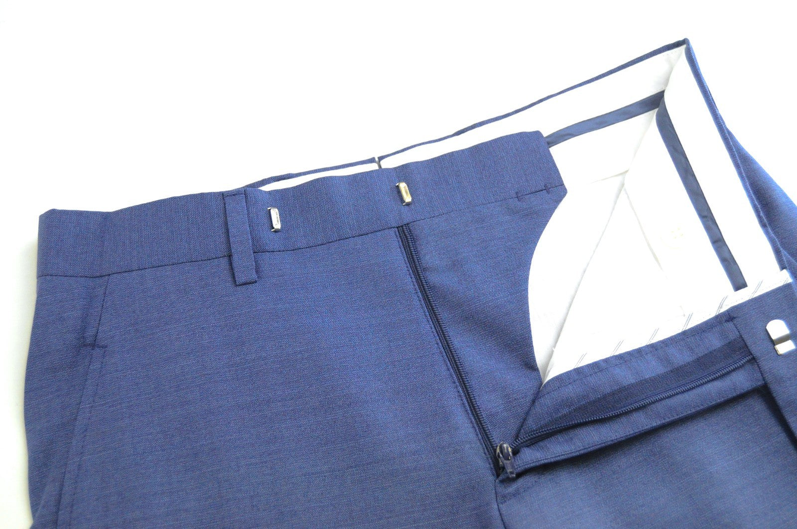 SUITSUPPLY Washington Men Trousers UK26R Blue Pure Wool Pleated Slit Pocket