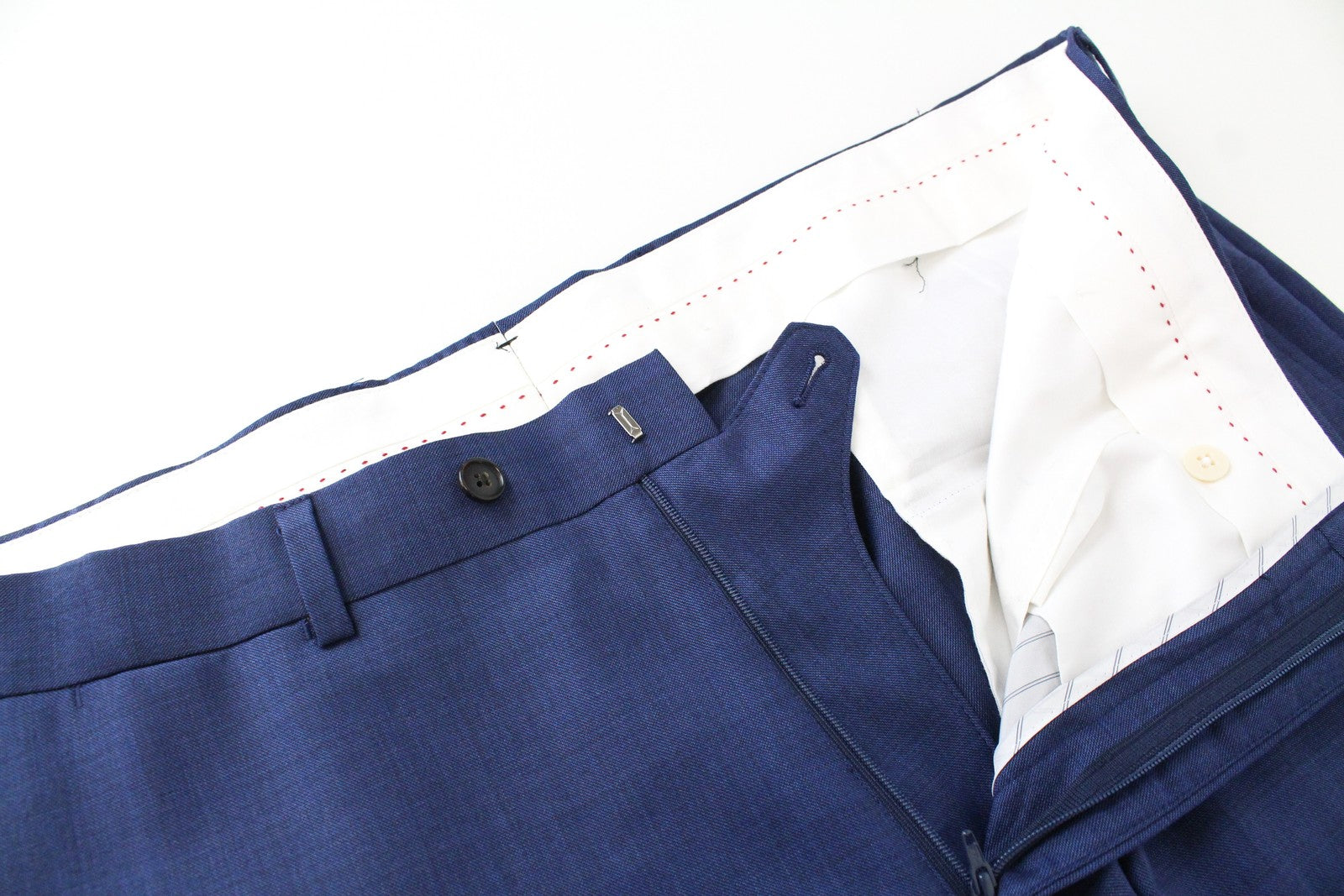 SUITSUPPLY Sienna Men Trousers UK48S Blue Pure Wool Pleated Classic Slit Pocket