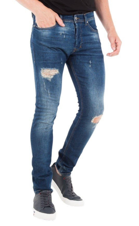 DIESEL Tepphar 084TX Men Jeans W28/L32 Blue Whiskers Faded Distress Skinny Fit