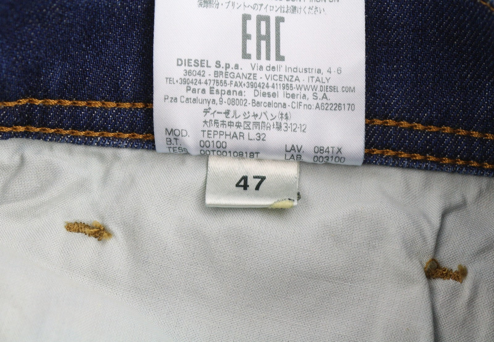 DIESEL Tepphar 084TX Men Jeans W28/L32 Blue Whiskers Faded Distress Skinny Fit