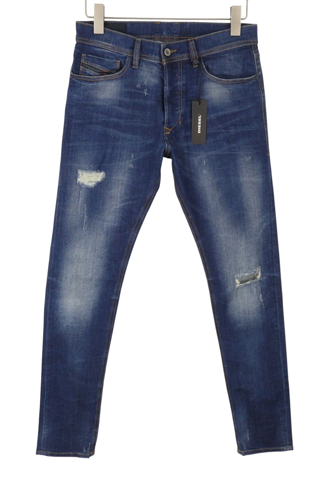 DIESEL Tepphar 084TX Men Jeans W28/L32 Blue Whiskers Faded Distress Skinny Fit