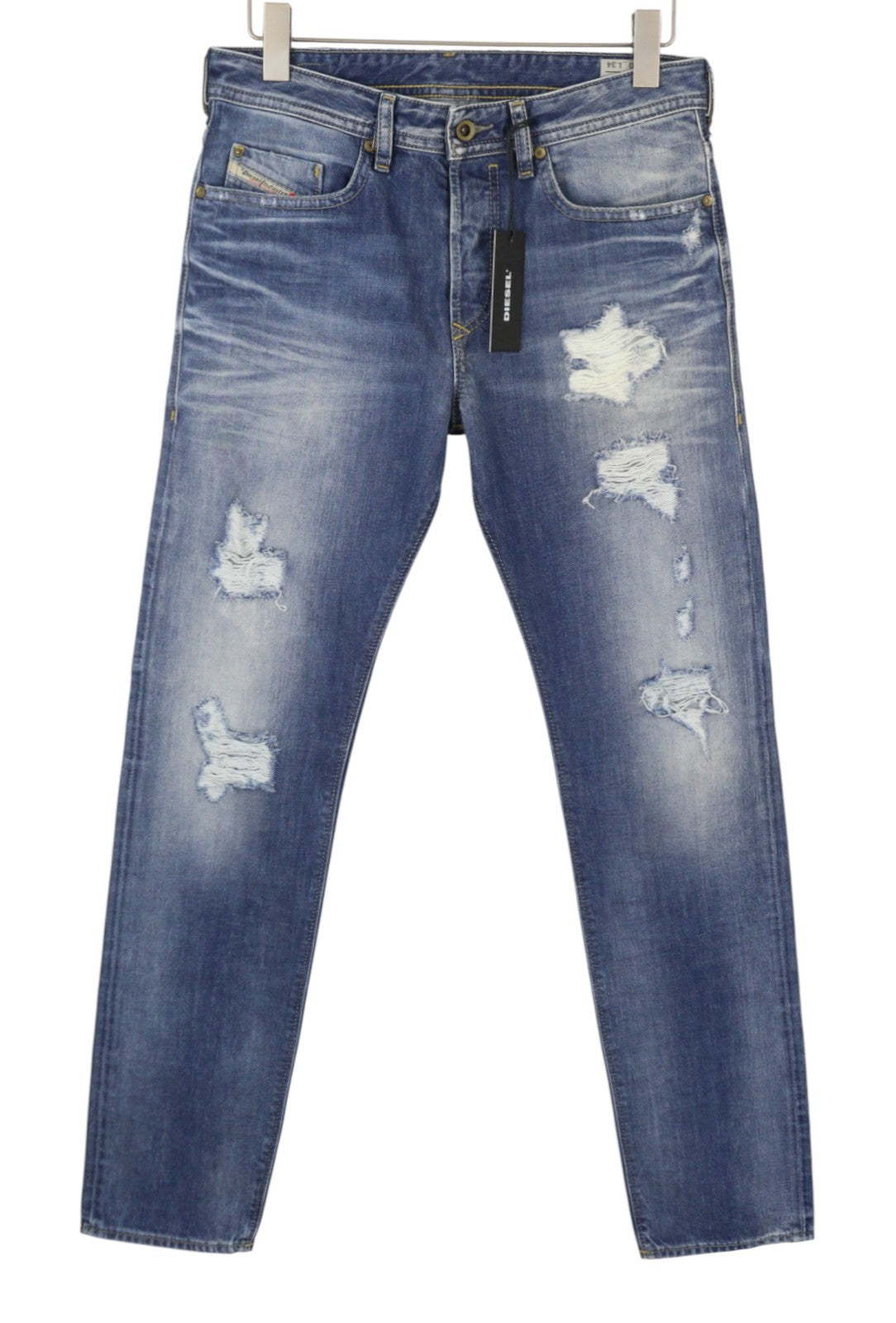 DIESEL Buster 0848I Men Jeans W30/L34 Blue Faded Distress Regular Slim Tapered