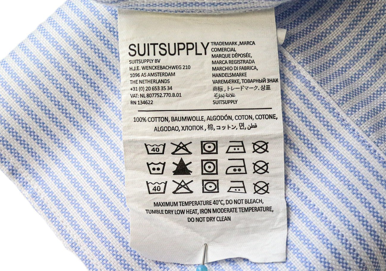 SUITSUPPLY Men's Formal Shirt 43L/17L Extra Slim Blue Cotton Striped Pattern