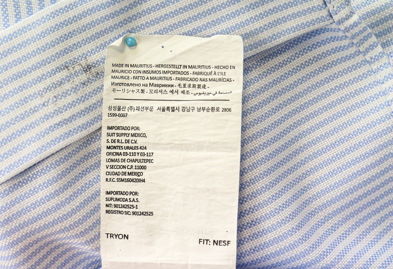 SUITSUPPLY Men's Formal Shirt 43L/17L Extra Slim Blue Cotton Striped Pattern