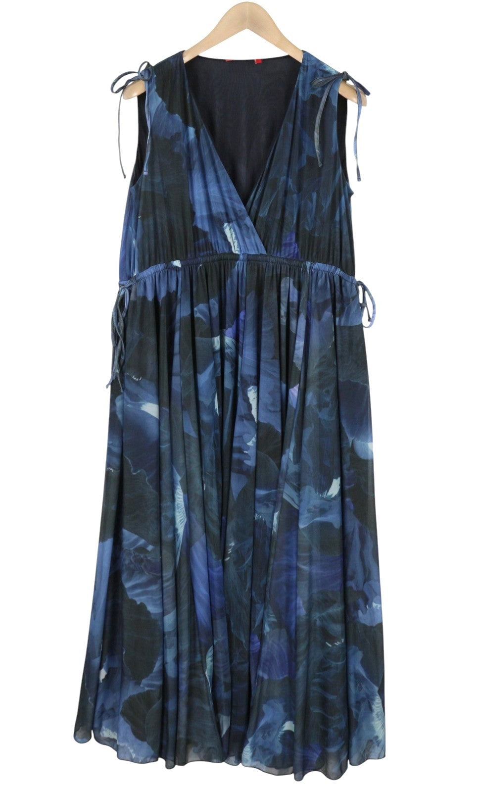 MAX&CO. Women Dress M Dark Blur Floral Print V-Neck Sleeveless Midi