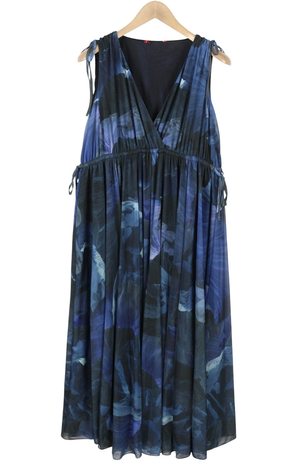 MAX&CO. Women Dress S Dark Blur Floral Print V-Neck Sleeveless Midi