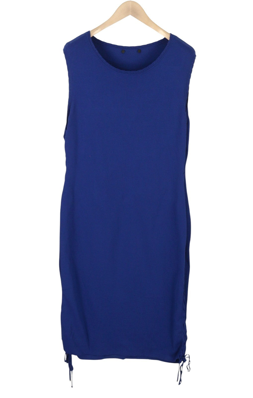 MARINA RINALDI Women Dress XL Blue Knitted Laces Sides Crew Neck Sleeveless