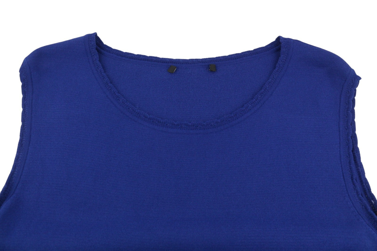 MARINA RINALDI Women Dress XL Blue Knitted Laces Sides Crew Neck Sleeveless