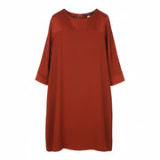 MARINA RINALDI Women Dress EU54 Brick Red Round Neck 3/4 Sleeves Knee-Length
