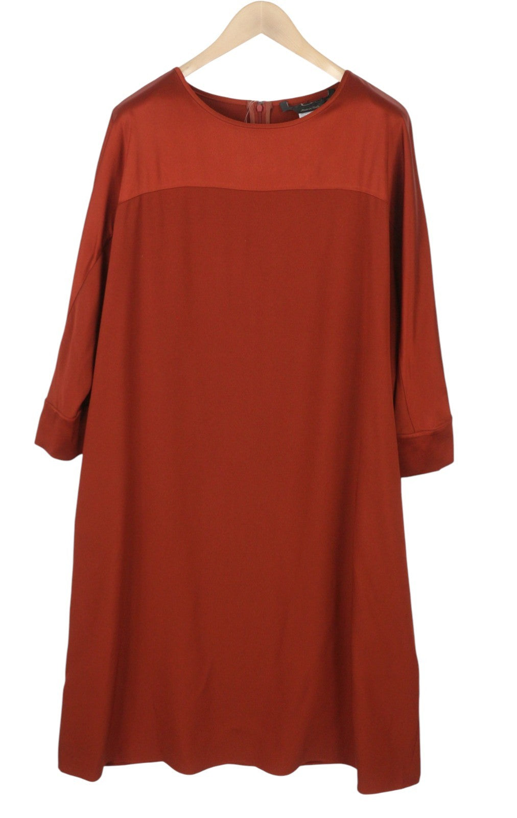 MARINA RINALDI Women Dress EU54 Brick Red Round Neck 3/4 Sleeves Knee-Length
