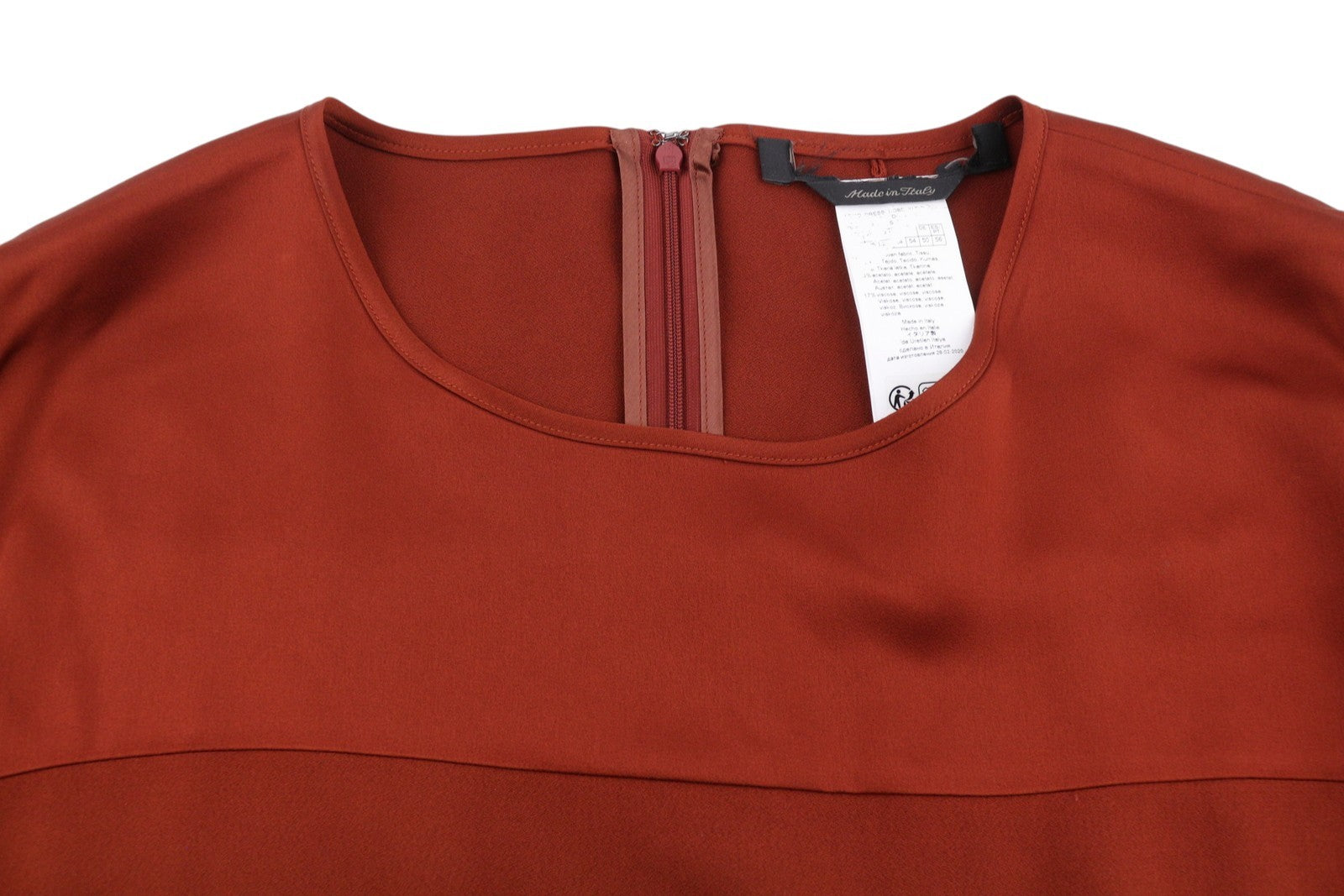 MARINA RINALDI Women Dress EU54 Brick Red Round Neck 3/4 Sleeves Knee-Length