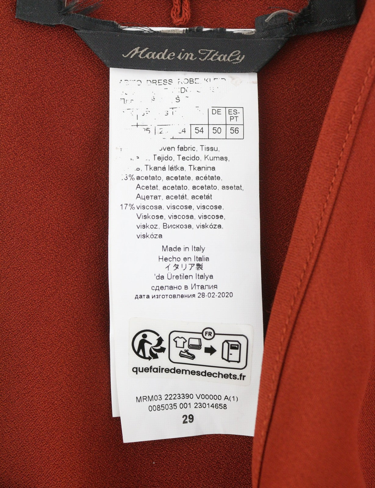 MARINA RINALDI Women Dress EU54 Brick Red Round Neck 3/4 Sleeves Knee-Length