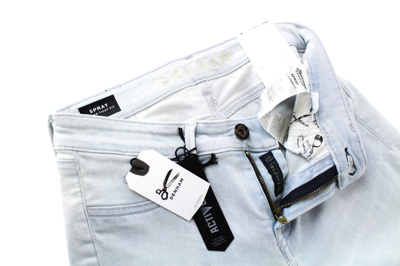 DENHAM Spray Women Jeans W24/L28 Blue Cotton Stretch Super Tight Distressed