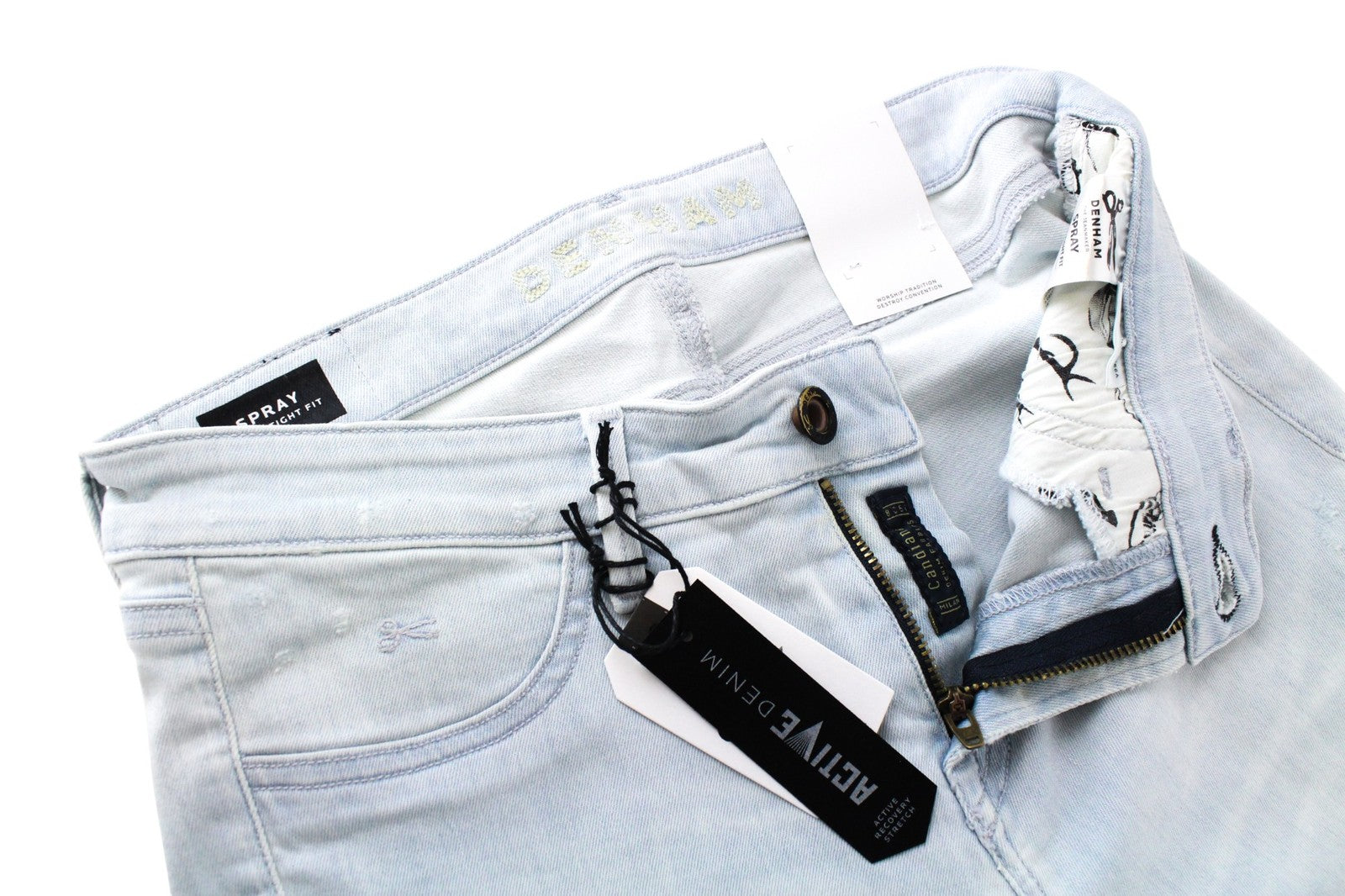 DENHAM Spray Women Jeans W26/L32 Light Blue Cotton Stretch Super Tight Ripped