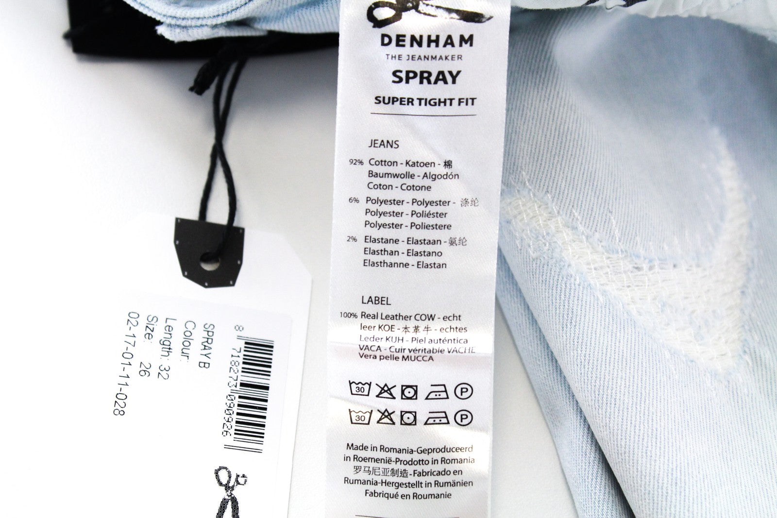 DENHAM Spray Women Jeans W26/L32 Light Blue Cotton Stretch Super Tight Ripped