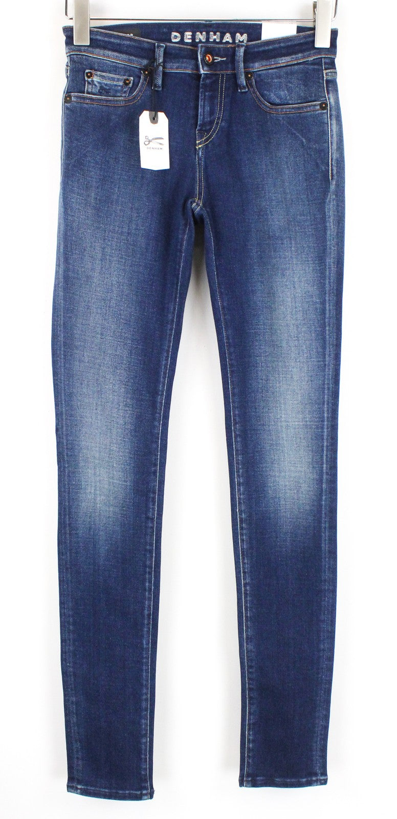DENHAM Sharp Women Jeans W24/L32 Blue Cotton Stretch Skinny Fit Washed