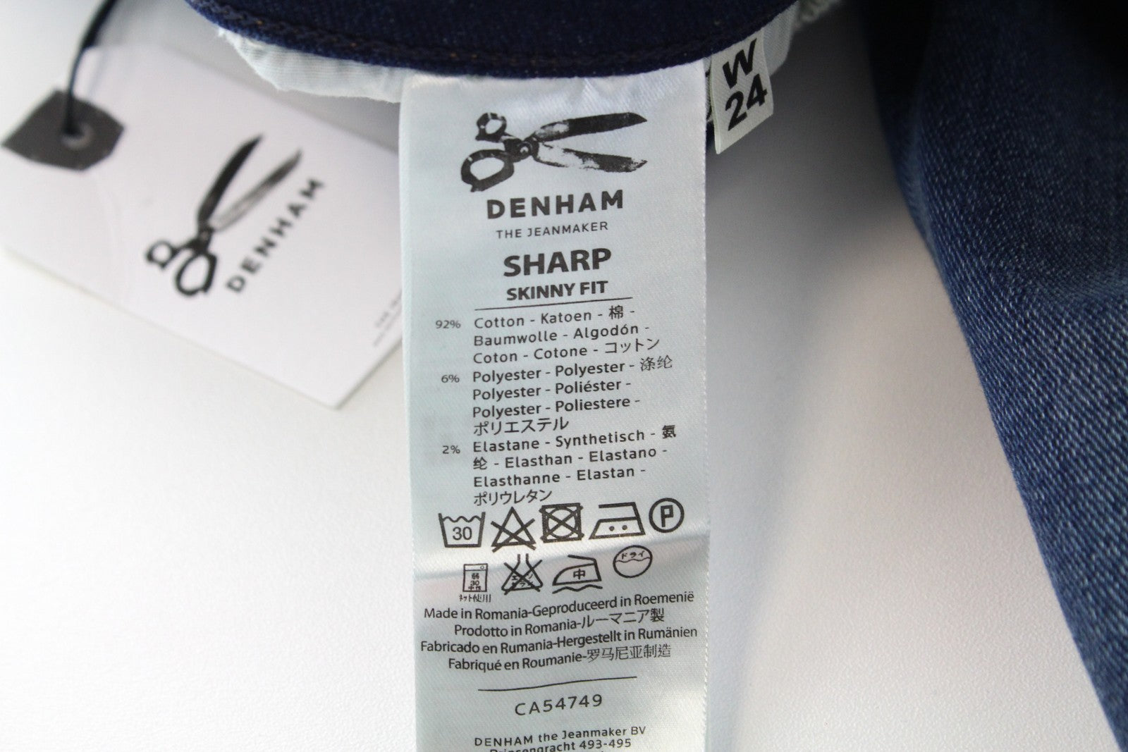 DENHAM Sharp Women Jeans W24/L32 Blue Cotton Stretch Skinny Fit Washed