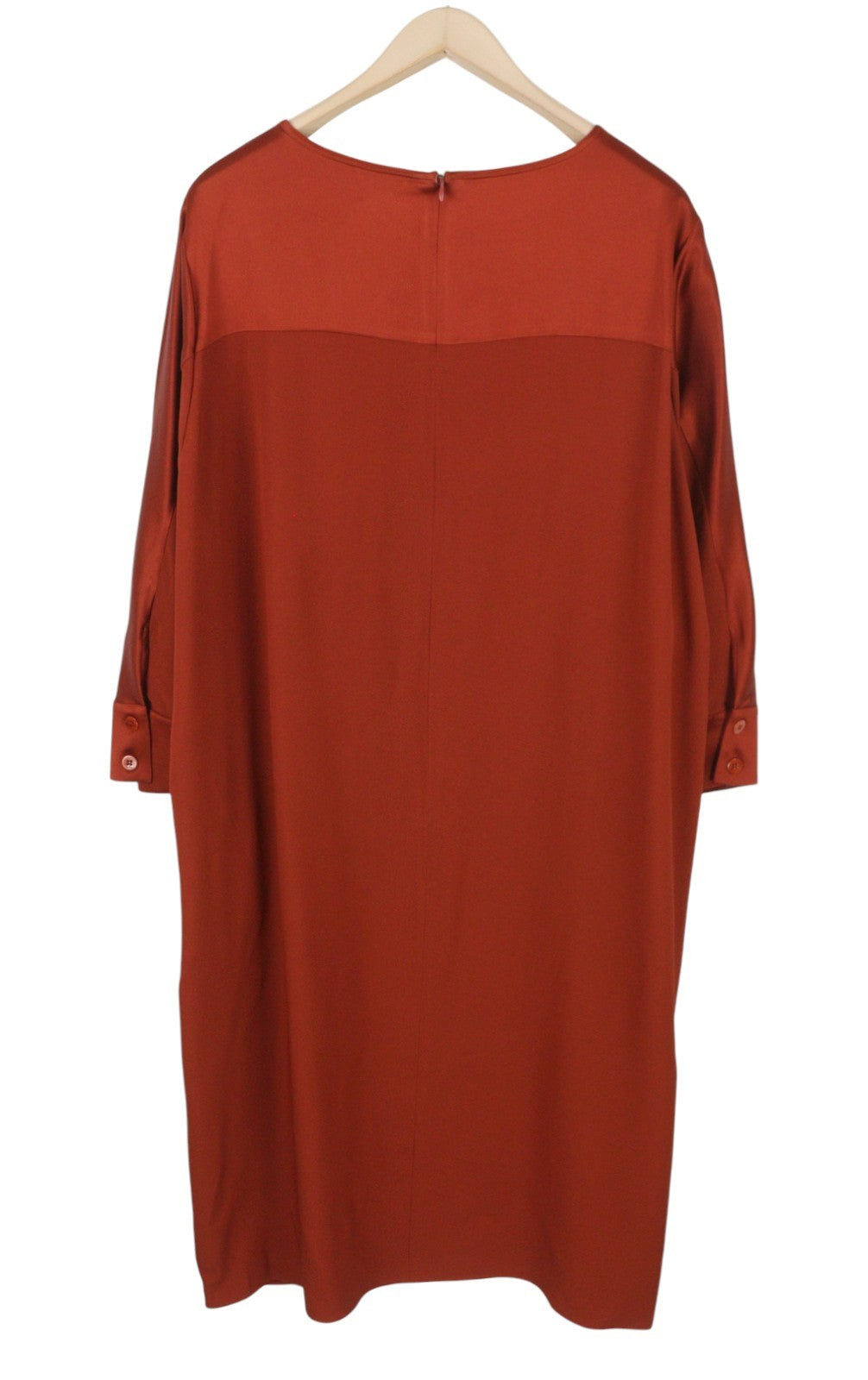 MARINA RINALDI Women Dress EU54 Brick Red Round Neck 3/4 Sleeves Knee-Length