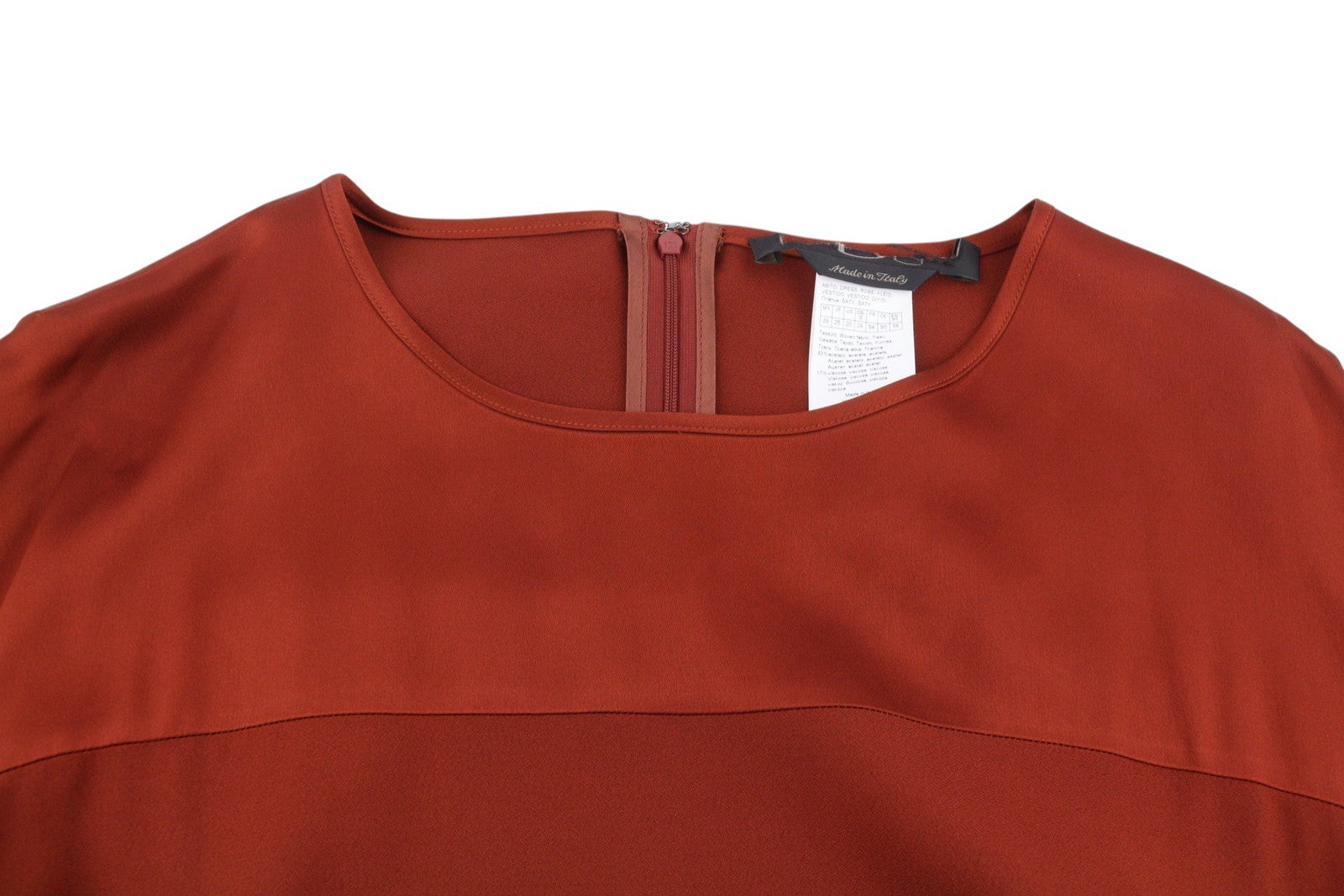 MARINA RINALDI Women Dress EU54 Brick Red Round Neck 3/4 Sleeves Knee-Length