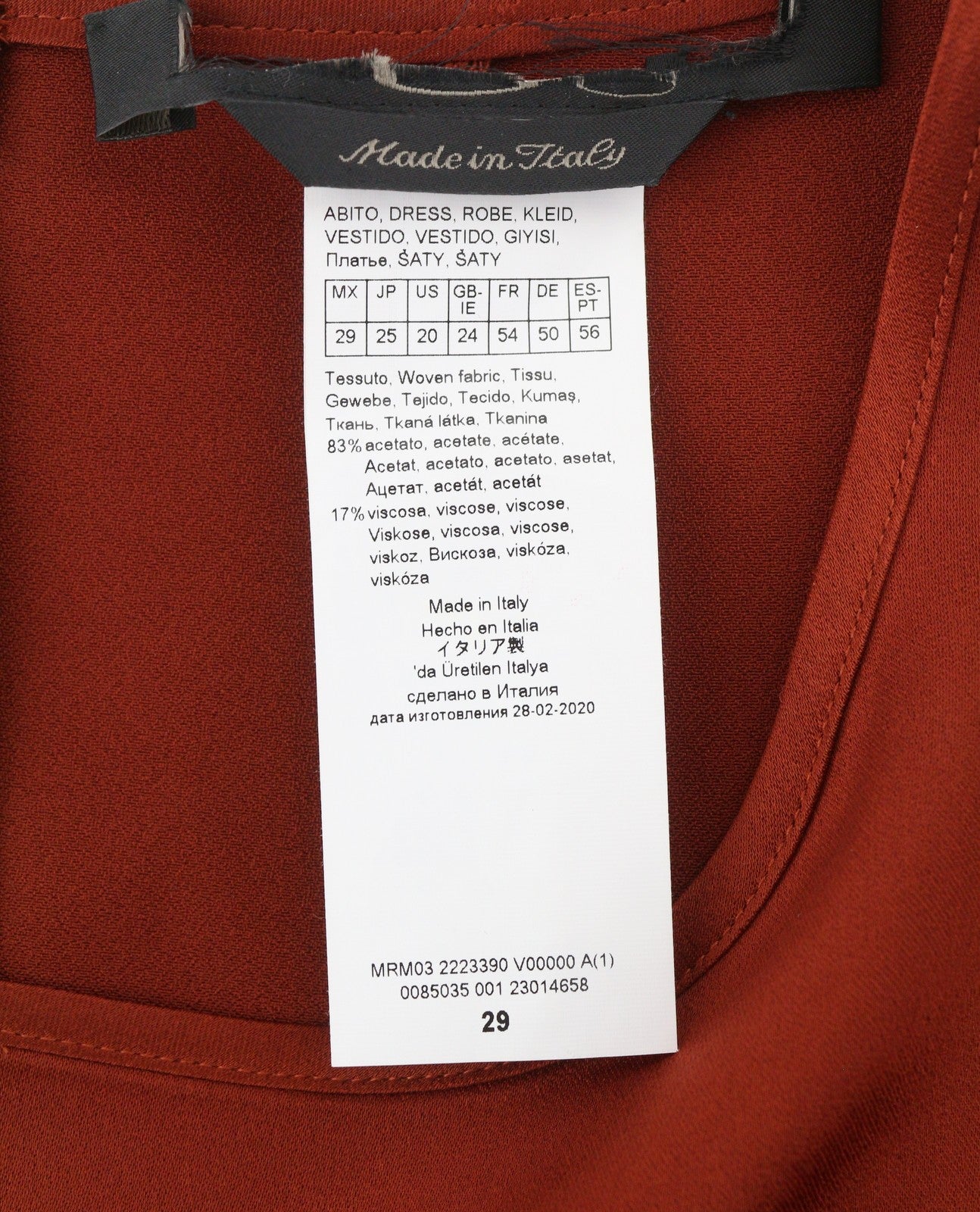 MARINA RINALDI Women Dress EU54 Brick Red Round Neck 3/4 Sleeves Knee-Length