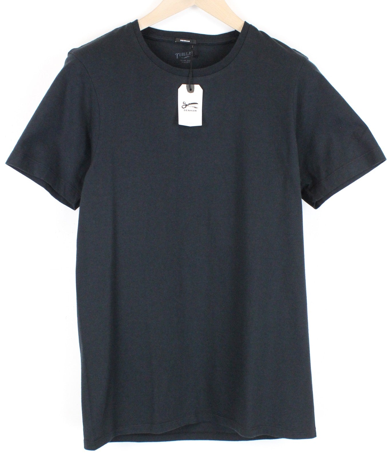 DENHAM Tubular Men T-Shirt S Black Pure Cotton Short Sleeve Plain Pullover