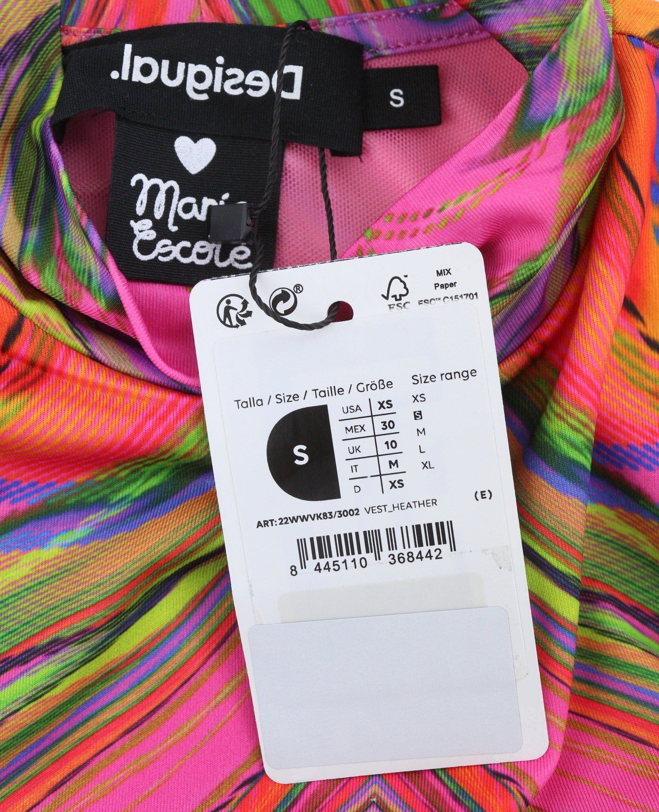 DESIGUAL Heather Women Dress S Multicolored Digital Print Long Sleeve Midi