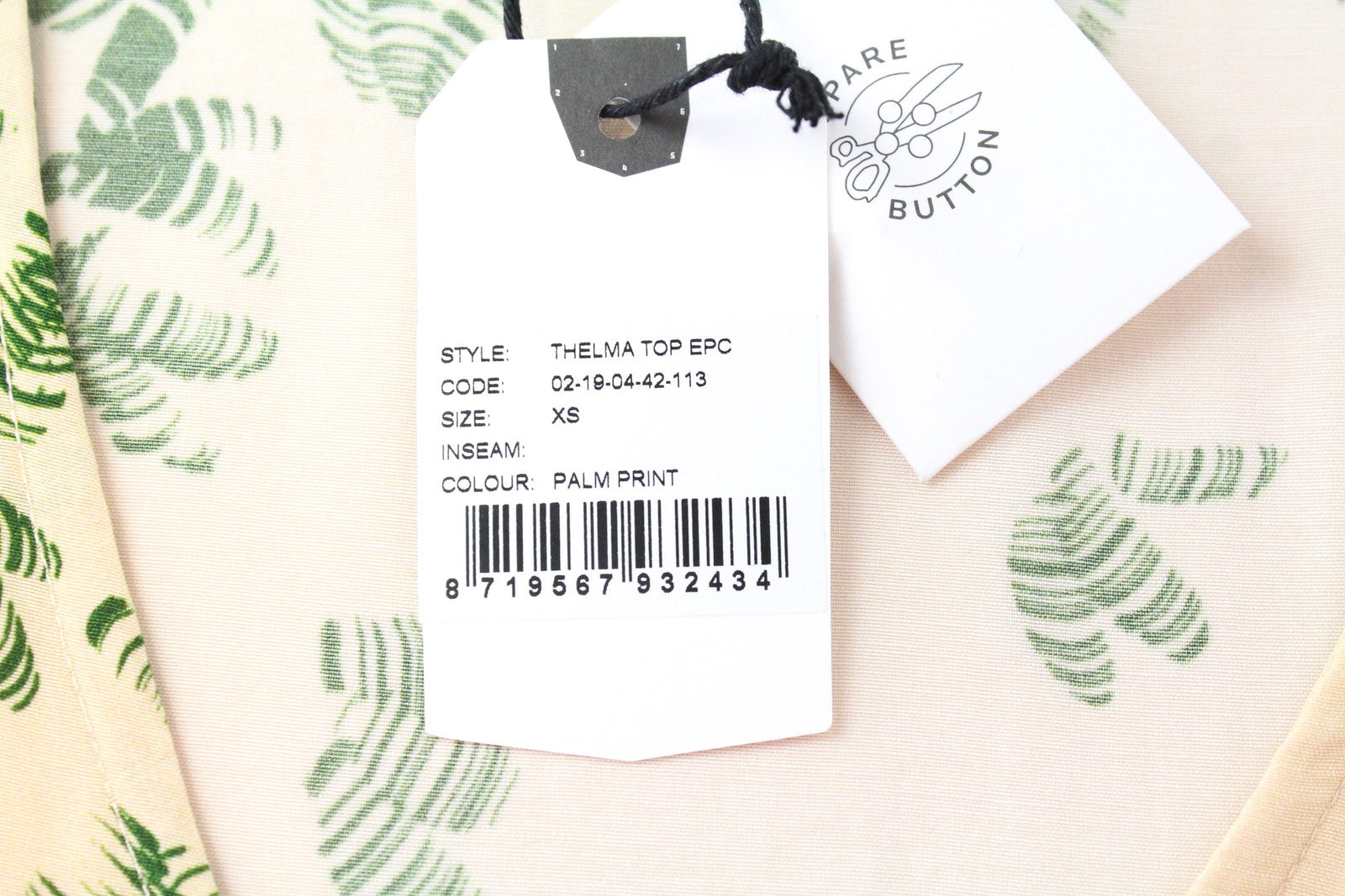 DENHAM Thelma Women T-Shirt XS Beige Palm Pattern Short Sleeved V-Neck