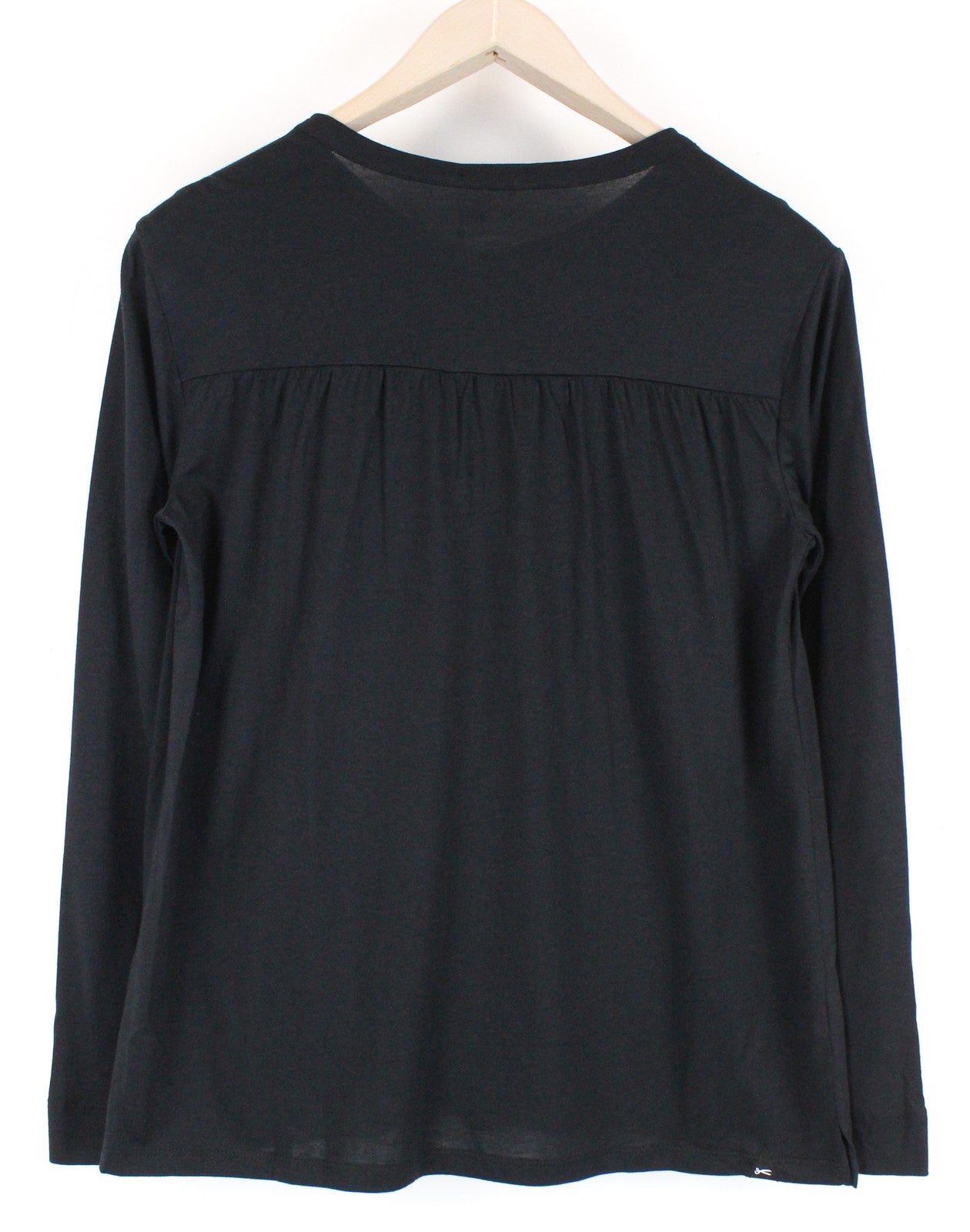 DENHAM Baldwin Women T-Shirt S Black Cotton Blend Long Sleeve Henley Casual