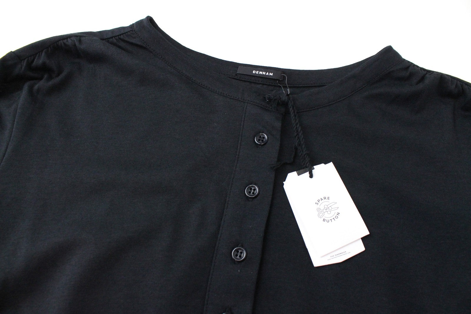 DENHAM Baldwin Women T-Shirt S Black Cotton Blend Long Sleeve Henley Casual