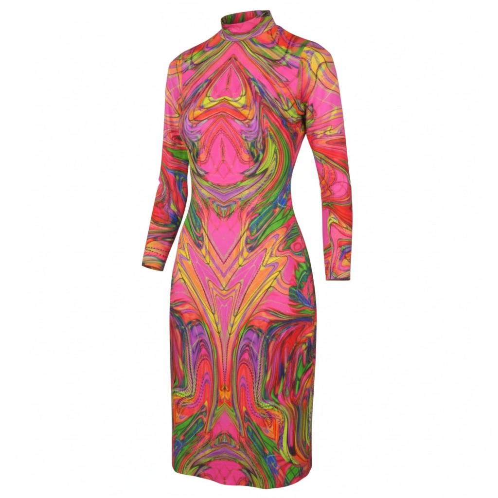 DESIGUAL Heather Women Dress XS Multicolored Digital Print Long Sleeve Midi