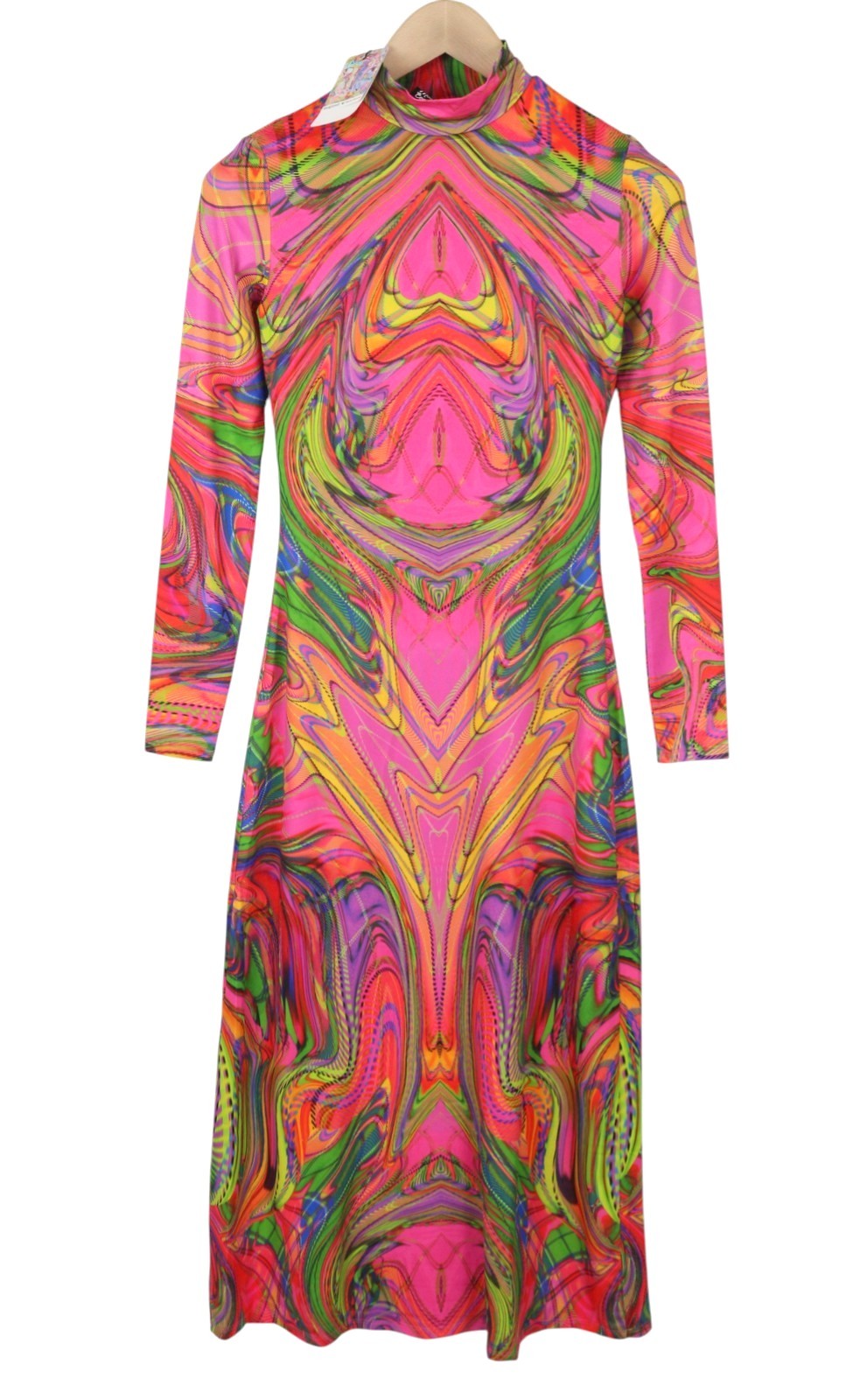 DESIGUAL Heather Women Dress XS Multicolored Digital Print Long Sleeve Midi