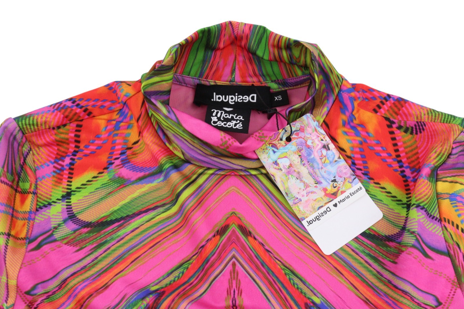 DESIGUAL Heather Women Dress XS Multicolored Digital Print Long Sleeve Midi
